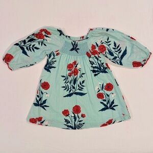 Pink Chicken Smocked Dress Girls 18-24M Mint Green Floral Puff Sleeves Lined
